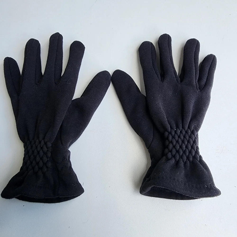 Womens OS Knitted Gloves Ladies Warm Fleece Lined Winter Glove Black
